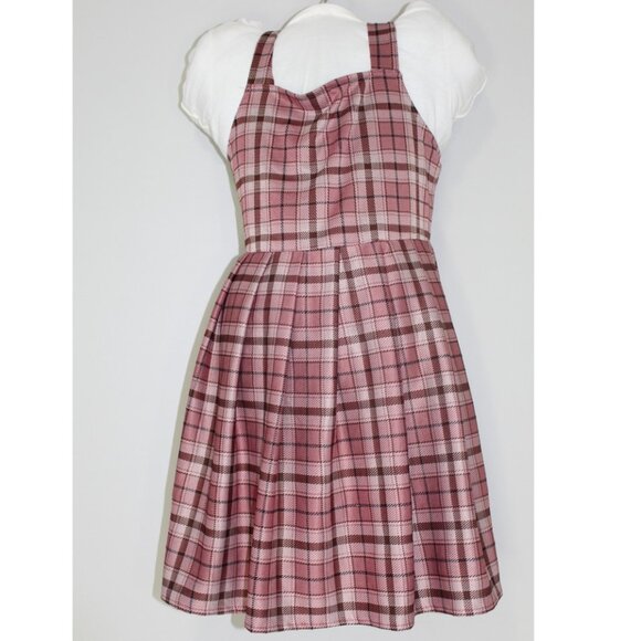 Ultra Flirt Sleeveless Jumper Dress - Pink & Brown Plaid - Size Small - Picture 1 of 3